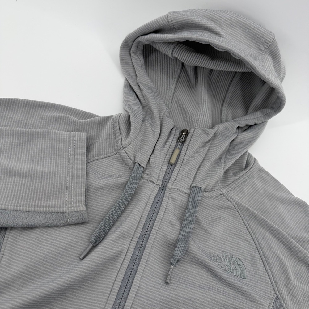 The North Face Women's Grey Striped Fleece Hoodie Jacket Medium